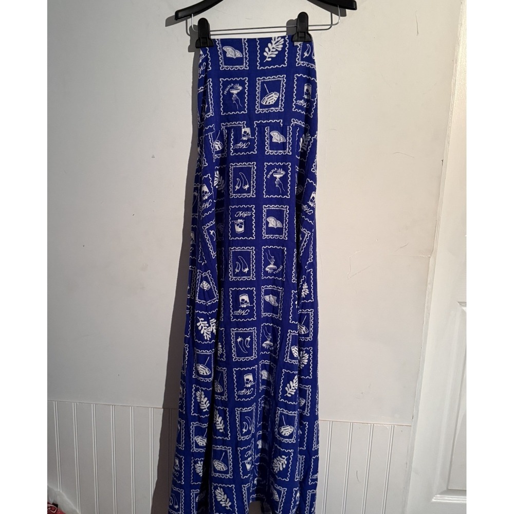 Paper Heart Stamp Print Maxi Dress Coastal Strapless Seashells Tropical Resort L